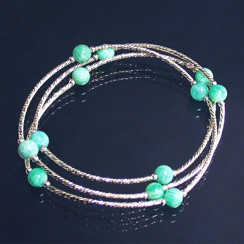 Bracelet Amazonite 3 rangs en argent 0.925