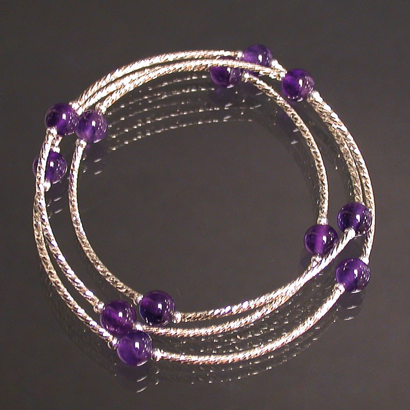 Bracelet Améthyste 3 rangs en argent 0.925