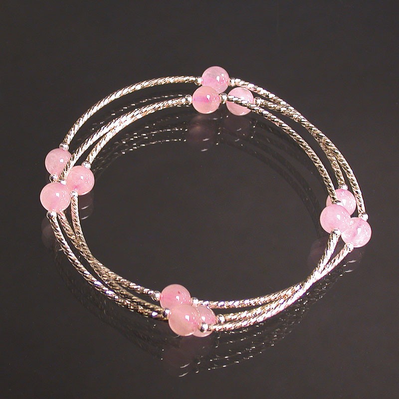 Bracelet Quatz Rose 3 rangs en argent 0.925
