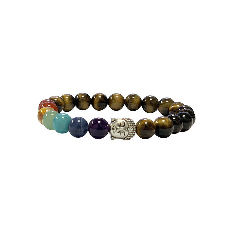 Bracelet 7 Chakras, Oeil de tigre et Bouddha