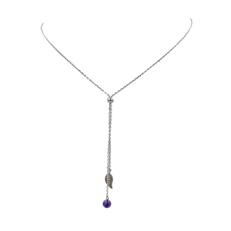 Chaine argent feuille, Améthyste