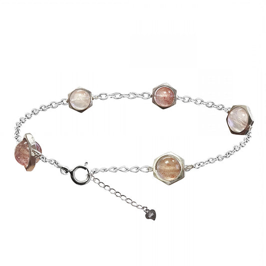 Bracelet Quartz Hématoïde et Quartz Rose sur Argent 0,925