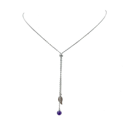 Chaine argent feuille, Améthyste